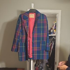 Plaid Kids Coat with Pink Lining